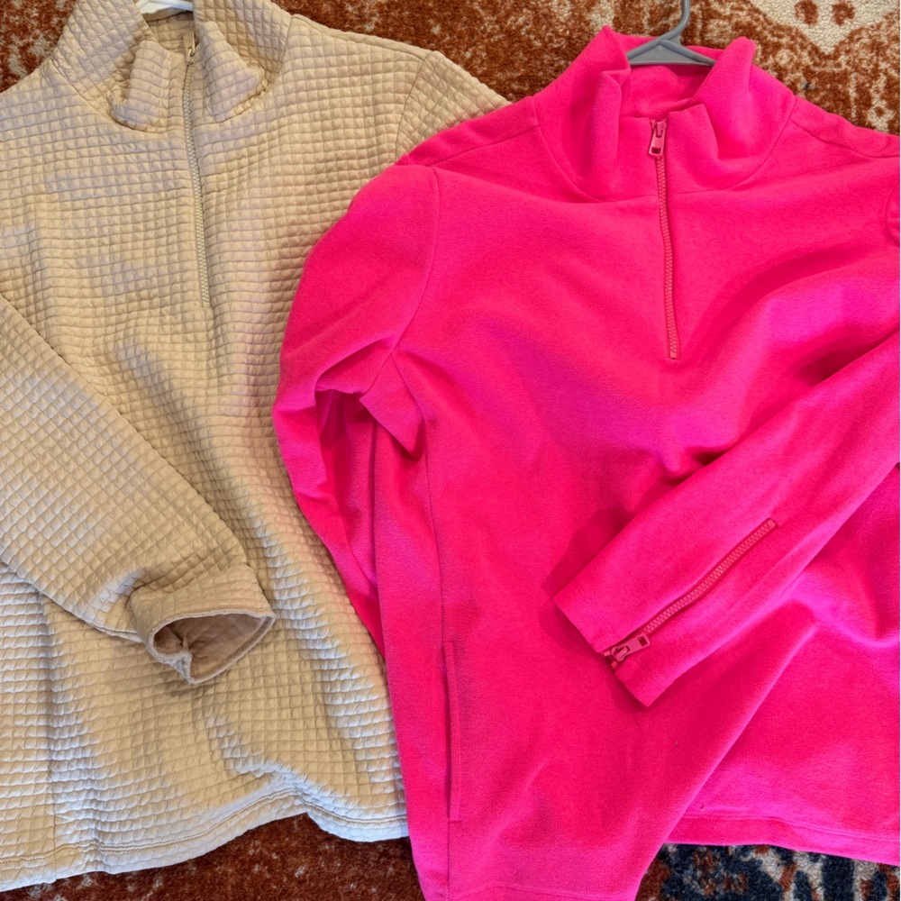 Lot of 2 Dudley Steven’s Women's half zips, size XL 
Pink and Cream Sweater Set